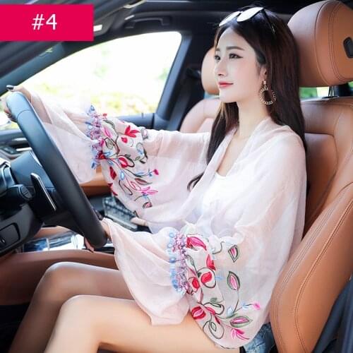 Summer Chiffon Scarf For Women Ruffles Long Sleeve Poncho Stole women Shawls driving Sunscreen Print Floral Lace Perspective New