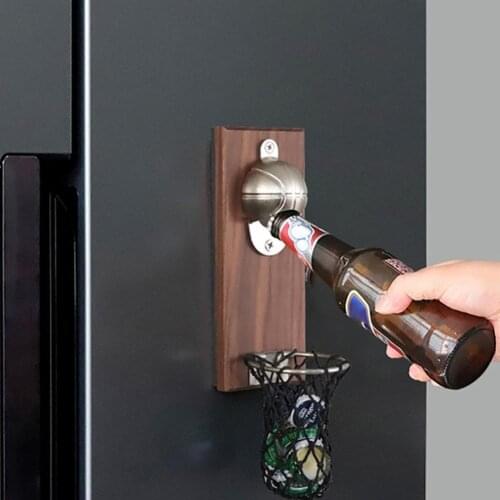 Magnetic Basketball Shooting Wall Mounted Wooden Bottle Opener with Cap Catcher