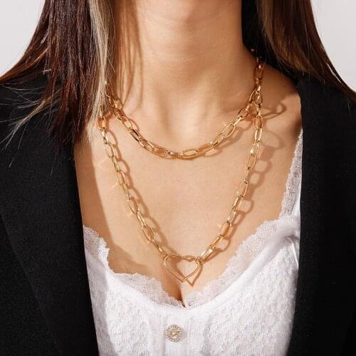 Hiphop Multi-Layer Chains Necklaces for Women Trendy Heart Circle Pendant Necklace Gold Silver Color Collier Jewelry