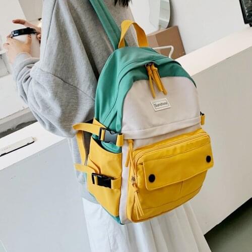 Stitching Contrast Womens Backpack Fashion Harajuku Cute Student Canvas School Bag Kawaii Girl Casual Travel Backpack Female