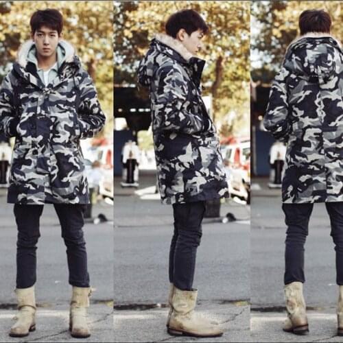 Boy Hooded Camouflage Coat Oversized Faux Fur Collar Thick Long Cotton Coat Men Camo Parka Winter Overcoat Male Couple Wear 5xl