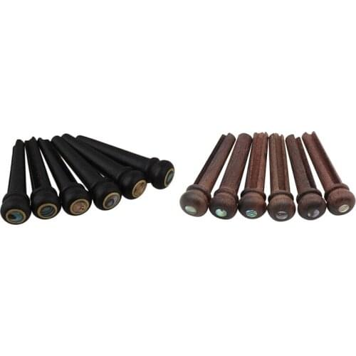 6Pcs Black Ebony Shell Guitar Bridge Bone Pins Set & 6Pcs Wood Guitar Pins Rosewood Strings Pegs Slotted Endpin