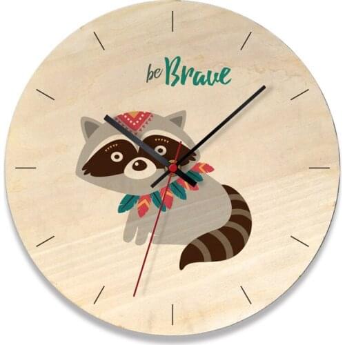 Nordic Indian animal cartoon wall clock room Christmas children birthday gift living room bedroom childrens room decoration fox