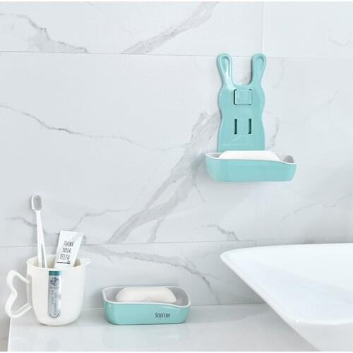Bathroom Washbasin Soap Holder Box Household Double-Layer Sponge Holder Dish Wall-Mounted Storage Case Adhesive Plastic Supplies