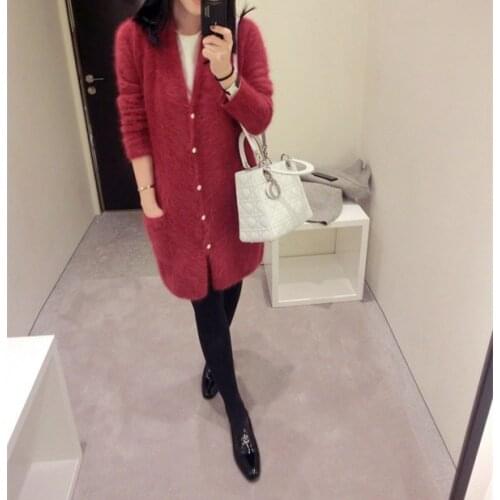 Genuine mink cashmere sweater womens long knitted mink sweater cardigans Free shipping S28