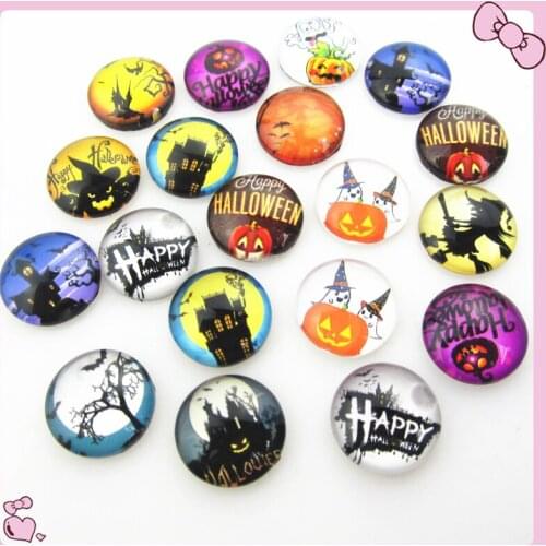 New arrive 50pcs/lot 18mm mix random glass Hallowmas snap buttons for snap bangle bracelet charms for snap diy jewelry