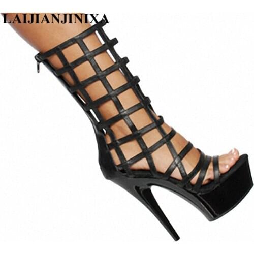 New 15cm short boots, high heels boots, shoes for the night stage of the shoes, and cool with hollow grid Dance Shoes