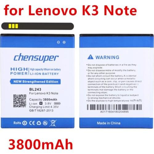 New 3800mAh BL243 Battery for Lenovo K3 Note Battery Lemon K3 K50-T3S K50-T5 A7000 A7600 A5600 A5500 A5860