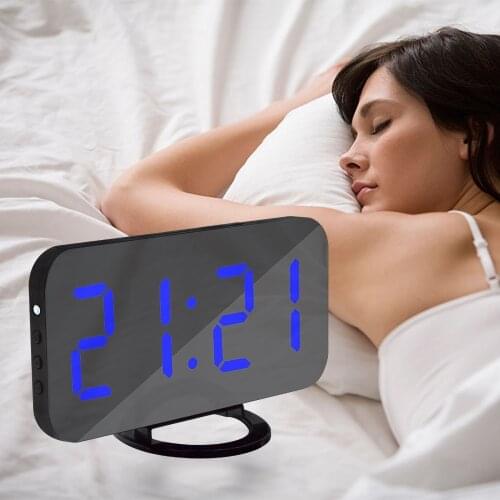 New Digital LED Alarm Clock Mirror Clock Snooze Display Time Night Led Table Desk 2 USB Charge Ports Desktop Night Light