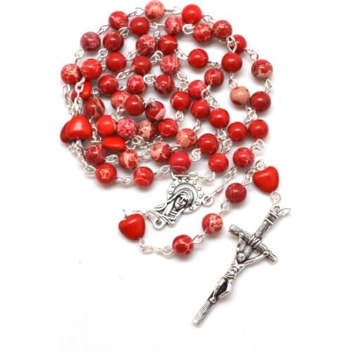 2019 New Red Emperor Stone Beaded Jewelry Rosary Necklaces Heart Shape Father Bead