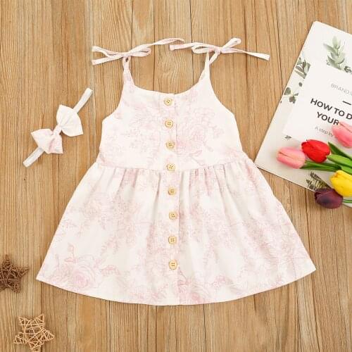 Girl’s Lace-up Suspender Dress and Headband Fashion Flower Snap Crotch/Button Decor A-line Dress