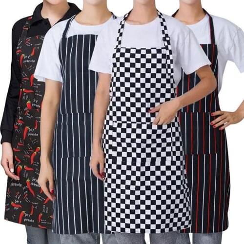 Striped Plaid Long Man Women Waist Apron with Pocket Catering Chef Waiter Bar Household Cleaning Tools Accessories