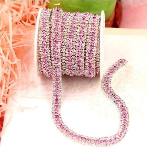 Crystal AB rhinestone cup three-row welding close-claw claw chain clothing Glass Rhinestone Cup wide Chain, diy jewelry accessor