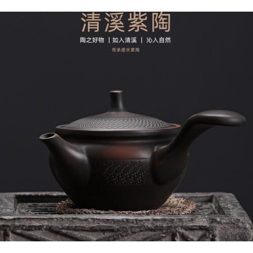 Jianshui Purple Pottery Elegant Side Handle Pot Ceramic Kung Fu Teapot Hand Jump Pattern Single Teapot Pu'er Tea Making Device