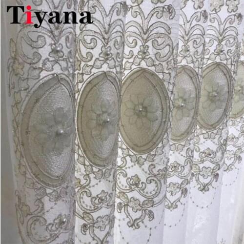 Luxury Embroidery European Tulle Curtains For Living Room Bedroom Beads Window Screen Sheer Curtain Home Decor ZH33Z