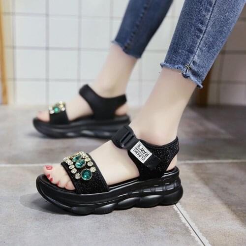 Fashion 2021 Peep Toe Ladies Sports Sandalen Women Shoes Summer Platform Sandals Women Flats Rubber Flat Beach Shoes Crystal NEW
