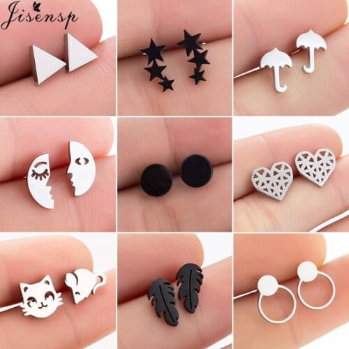 Korean Fashion Small Earings for Women Men Multiple Black Geometric Stainless Steel Stud Earrings Punk Ear Piercing Jewelry Gift