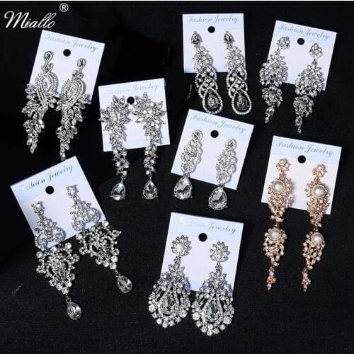 Miallo Fashion Rhinestone Drop Earrings for Women Accessories Crystal Silver Color Bridal Wedding Earring Party Jewelry Gifts