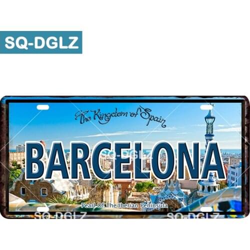 [SQ-DGLZ] BARCELONA City License Plate Tin Sign Vintage Metal Sign Bar Wall Decoration Home Decor Painting Plaques Art Poster