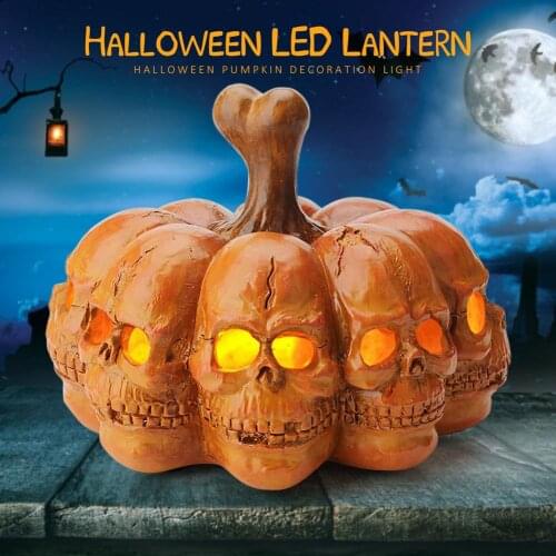Halloween Resin Led Pumpkin Lamp 8-sided Skeleton Portable Night Lamp Holiday Atmosphere Decorative Lamp Desktop Decoration
