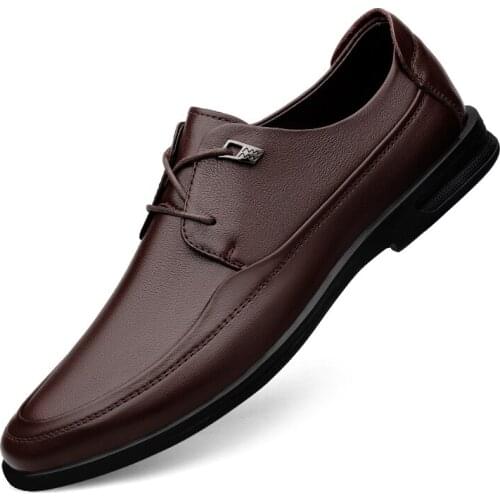 Business Genuine Leather Mens Shoes Luxury Metal Decorative Lace-up Eye Clasp Cow Leather Shoes Outdoors Driving Mens Shoes