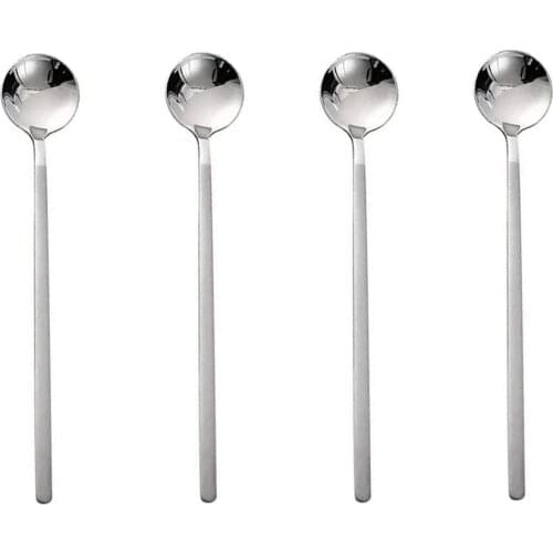 Creative Round Long Handle Mug Spoon 304 Stainless Steel Stir Ladle Mirror Polish Coffee Spoon Stirring Ice Tea Scoop Cafe