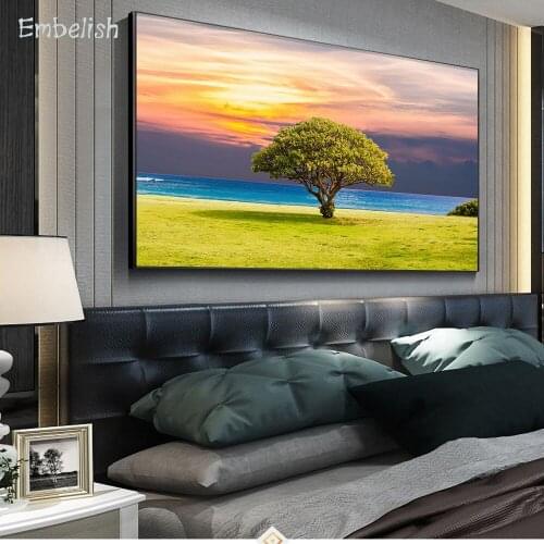 Embelish 1 Pieces Large Size Landscape Wall Pictures For Living Room Green Tree Blue Sky Home Decor HD Canvas Painting Posters