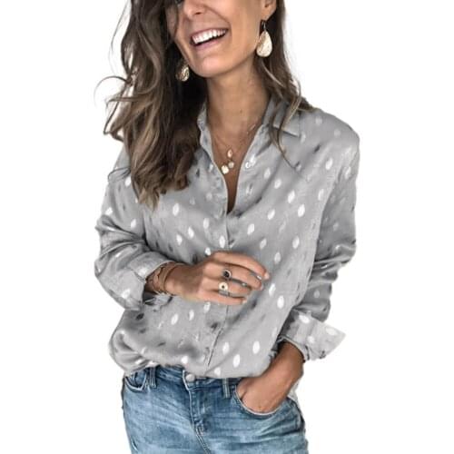 Xingqing Women Dots Print Blouse Shirt Female Tops Long Sleeve Casual Turn-down Collar OL Style Women Loose Blouses Shirts