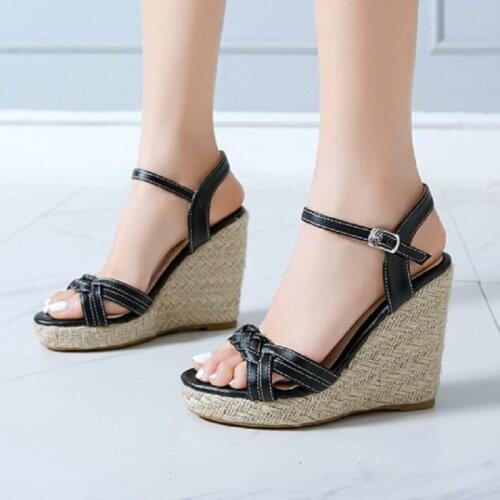 Sianie Tianie 2020 open toe red yellow cheap platform high heels sandals woman wedges espaddrilles sandals big size 34-46 shoes