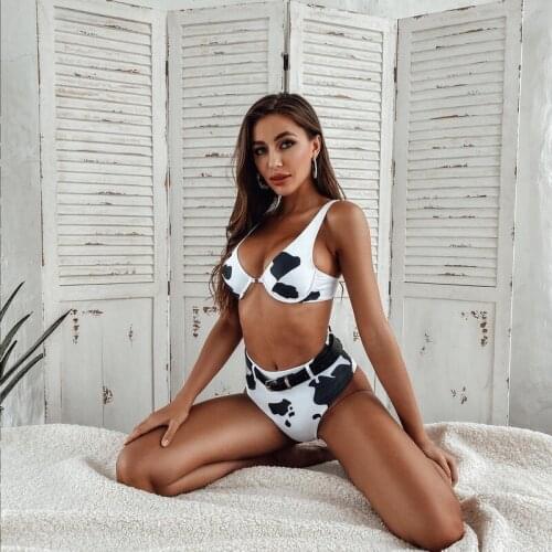 2021 NEW Sexy Dot Print Swim Suit Women Swimwear Two Piece Swimsuit Female Bather Bathing Suit High Waist Belted Bikini Beach