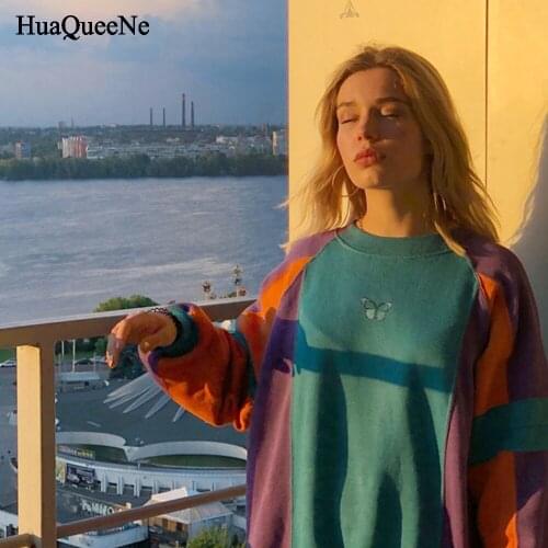 Moletom female stitching loose and pullover print butterfly long sleeve blouse women clothes with free shipping