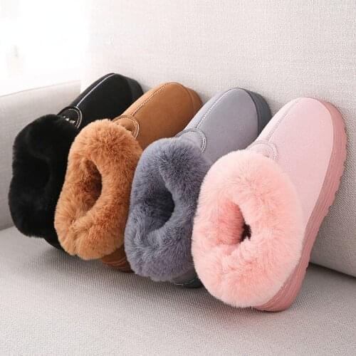 Mntrerm Winter Warm Cotton Slippers Female Home Slippers Warm Couple Thick Faux Fur Plus Size Velvet Mens Indoor Shoes Woman