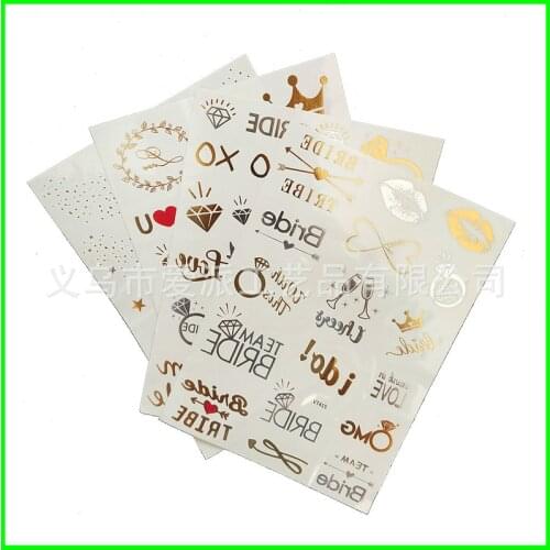 1Pcs Bachelorette Party Team Bride Squad Temporary Tattoo Hen Night Golden Sticker Wedding Supplies QT36