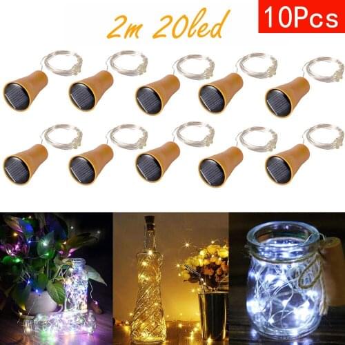 10Pack Solar Wine Bottle Lights 20 LED Solar Cork String Light Copper Wire Fairy Light For Holiday Christmas Party Wedding Decor