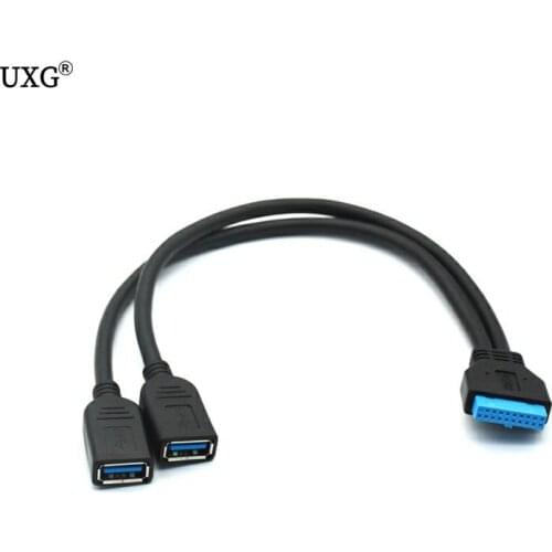 25cm 2 Ports USB 3.0 Female to Motherboard 20pin Header Male Connector Cable Mainboard Adapter for PC Computer Case