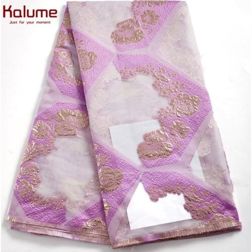 Kalume African Jacquard Lace Fabric Diy Dress Cyan Brocade French Gold Tulle Gilding Laces Fabric Satin For Wedding Dress H2393