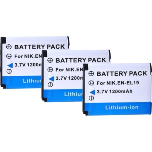 PowerTrust 3Pcs 1200mAh EN-EL19 EN EL19 EL19 Battery for Nikon S100 S2500 S2600 S3100 S6400 S4100 S4150 S3300 S4300 Camera