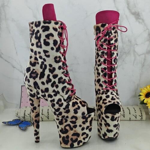 Leecabe Beige Leopard 20CM/8inches Pole dancing platform Open toe Pole Dance boots