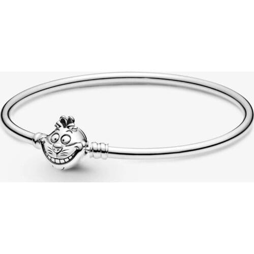 Alice in Wonderland Cheshire Cat Clasp Bracelet 100% 925 Sterling Silver Moments Bangle Bracelet Fit European Charms Diy Jewelry