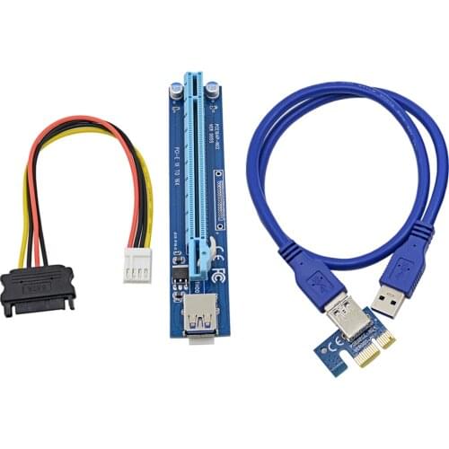 CHIPAL 5pcs 0.6M PCIe PCI-E PCI Express 1X to 16X Riser Card + USB 3.0 Data Cable / 15Pin SATA to Small 4Pin Power Supply