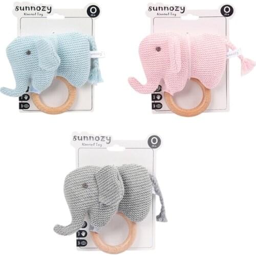 Baby Wooden Teether Toy DIY Crochet Animal Elephant Rattle Nursing Soother Toys