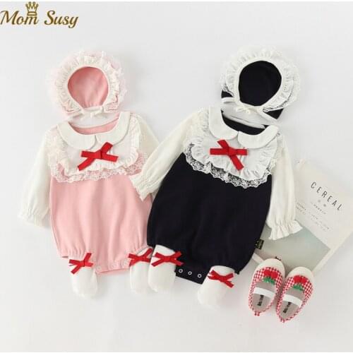 Baby Boy Girl Cotton Romper Peter Pan Collar Long Sleeve Newborn Infant Jumpsuit Romper+Hat+Tight 3PCS Baby Clothes 0-24M
