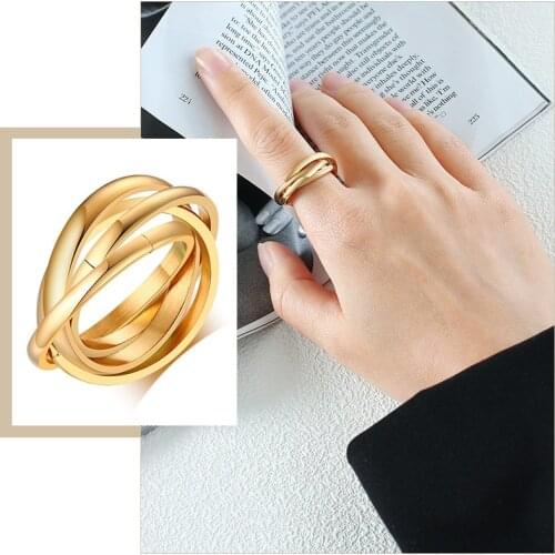 Exquisite Interlocked Circle Eternity Love Promise Rings for Women,Chic Wedding Band Stainless Steel Anniversary Gifts Jewelry