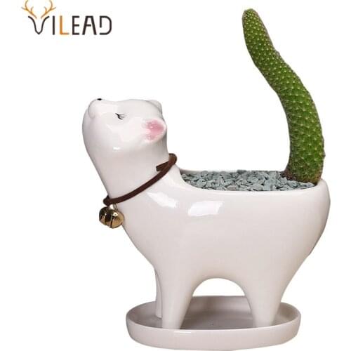 VILEA Ceramic Flower pot Cattail Succulent Cactus Cartoon Garden Home Decor Outdoor Personalized Pots Stand Desktop Decoration