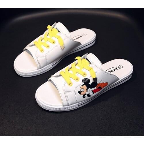 2021 Disney dessin animé Mickey mouse dames mode pantoufles nouvel été sauvage décontracté cuir paresseux demi glisser sandales