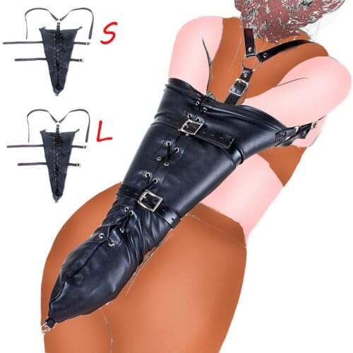 Leather Restraint Over Shoulder Arm Binder,Behind Back Straight Jacket,Bdsm Slave Bondage Lockable Glove Sleeve Handcuff Sex Toy