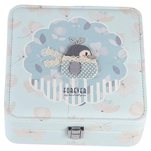 Creative jewelry storage box with lock buckle cartoon cute single-layer square decoration box love mirror jewelry box