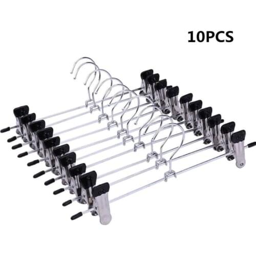 10PCS Metal Pants Skirt Rack Clip Hangers Trouser Stand Holder With 2 Clips Adjustable Drying Racks