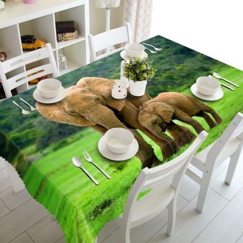 Washable cotton 3d Tablecloth African Steppe Elephant Animal Pattern Thicken Polyester Rectangular&Round Wedding Table Cloth