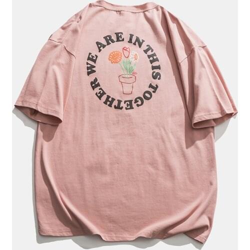 2021 Summer Men Korean Fashions Graphic T Shirts Mens Harajuku Loose Flower Printed T Shirt Man Hand-painted Tees XXL